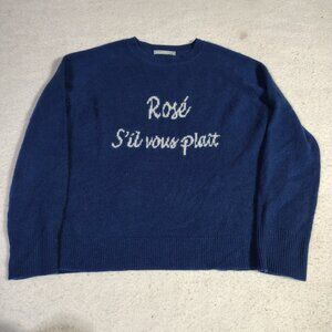 Alashan Cashmere Sweater Navy Blue Cream Crewneck Womens Medium